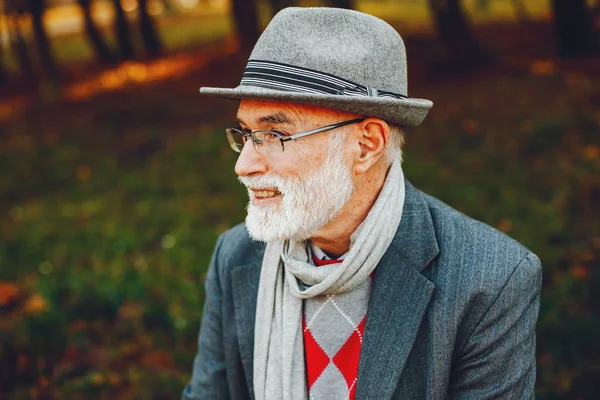 Elegante anciano en un soleado parque de otoño —  Fotos de Stock