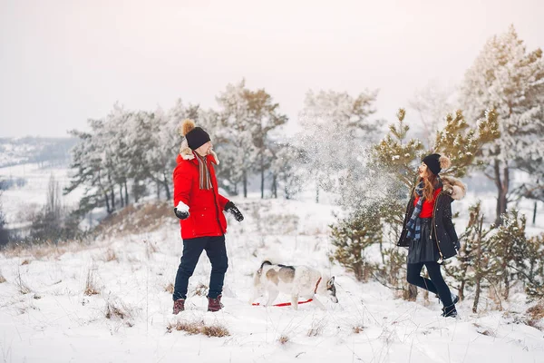 Szerető pár sétál a téli parkban — Stock Fotó