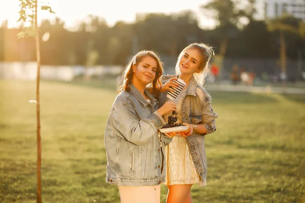 Ragazze eleganti ed eleganti in un parco estivo — Foto Stock