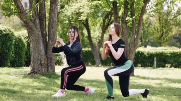 Deux jeunes filles font des squats au parc — Video