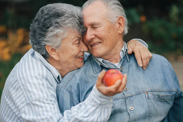 Beautiful old couple spent time together in a park — Stock Photo, Image