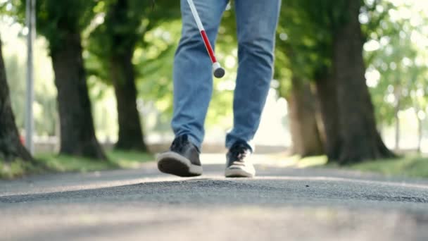 Joven ciego caminando en el parque — Vídeos de Stock