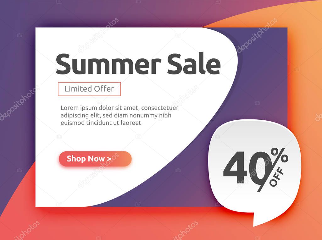 40% off, Discount Banner, Stickers, label, Tags, Web Stickers, New offer. Summer sales banner in Colorful background