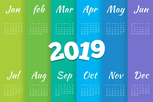 Plantilla Calendario 2019 Elegante Diseño Plantilla Calendario Mínimo Simple Con — Vector de stock