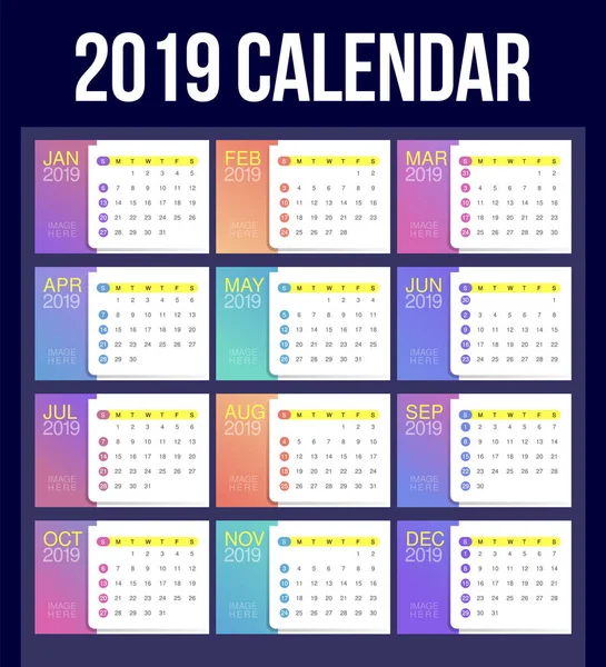 Календар Столів 2019 Року Простий Барвистий Градієнт Мінімальний Елегантний Шаблон Ліцензійні Стокові Ілюстрації