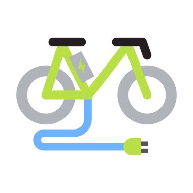 Yeşil enerji eko elektrikli bisiklet simgesi. Düz illüstrasyon renkli vektör izole simgeler Eko temiz yeşil enerji Web için