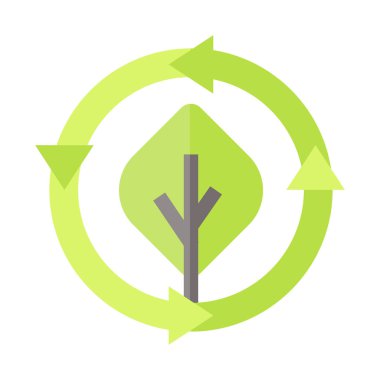 Geri dönüşüm enerji tesisi simgesi. Düz illüstrasyon renkli vektör izole simgeler Eko temiz yeşil enerji Web için