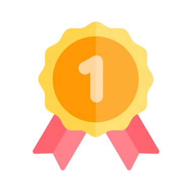 Kırmızı şerit simgesi ile birinci ödül altın madalya. Ödül Madalyası hediye simgeleri düz illüstrasyon renkli vektör izole simgeler