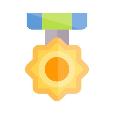 Mavi yeşil şerit simgesi ile altın madalya. Ödül Madalyası hediye simgeleri düz illüstrasyon renkli vektör izole simgeler