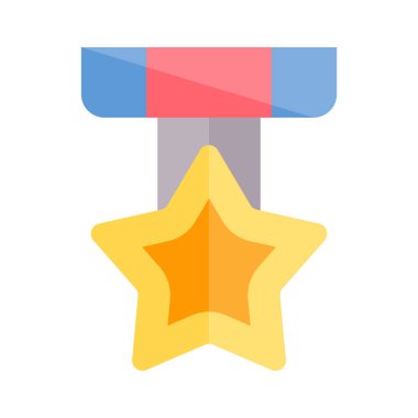 Kırmızı mavi şerit simgesi ile yıldız altın madalya. Ödül Madalyası hediye simgeleri düz illüstrasyon renkli vektör izole simgeler