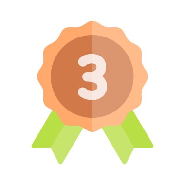 Yeşil şerit simgesi ile üçüncü ödül bronz madalya. Ödül Madalyası hediye simgeleri düz illüstrasyon renkli vektör izole simgeler