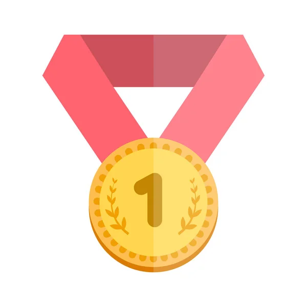 Première Place Médaille Avec Ruban Rouge Icône Illustration Plate Vecteur — Image vectorielle