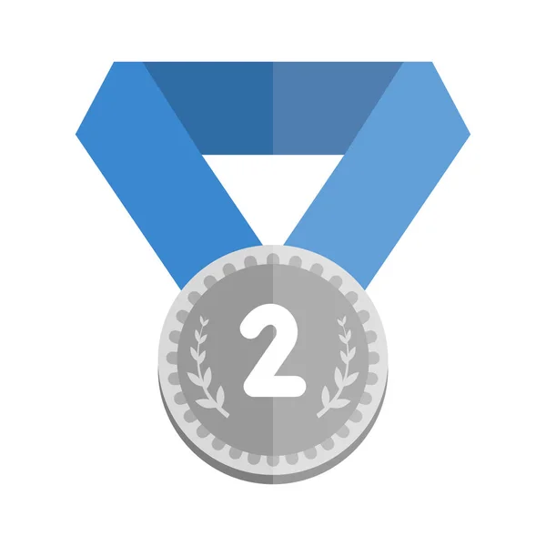 Deuxième Place Médaille Argent Avec Ruban Bleu Icône Illustration Plate — Image vectorielle