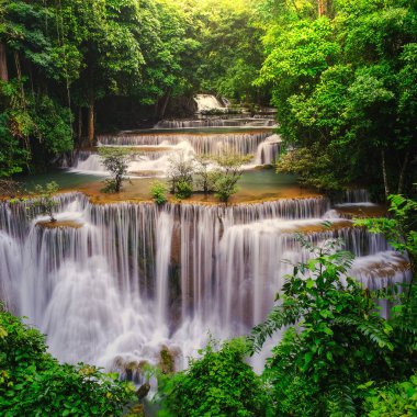 Şelale içinde derin yağmur ormanları orman (Huay Mae Kamin şelale il Kanchanaburi, Tayland)