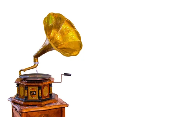 Golden Gramophone Isolated White Clipping Path Included — Stock Photo, Image