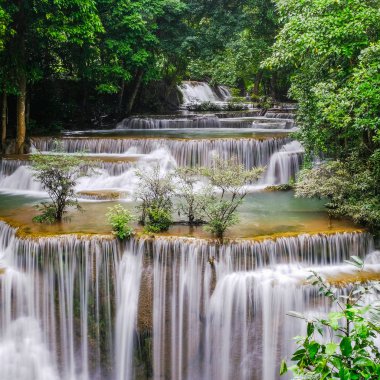 Şelale içinde derin yağmur ormanları orman (Huay Mae Kamin şelale il Kanchanaburi, Tayland)