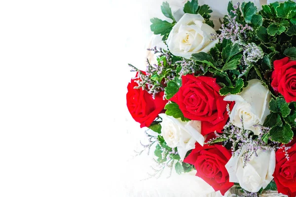 Bouquet Red Roses White Background Copy Space — Stock Photo, Image