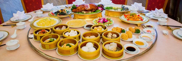 Verscheidenheid Van Dim Sum Traditionele Thaise Chinese Ontbijt — Stockfoto