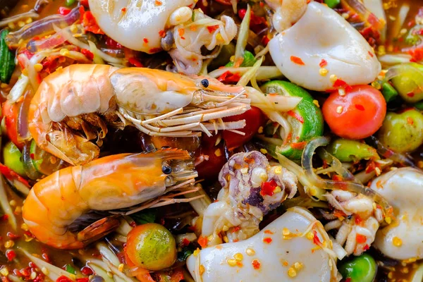 Som Tam Frutos Mar Salada Mamão Picante Com Caranguejo Salgado — Fotografia de Stock