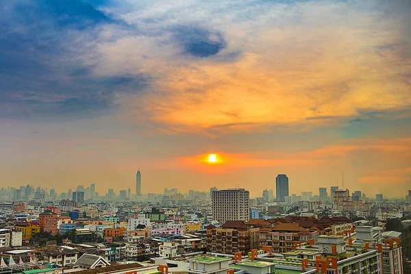 Cityscape no centro da cidade de Banguecoque a partir da vista alta ou pássaro — Fotografia de Stock