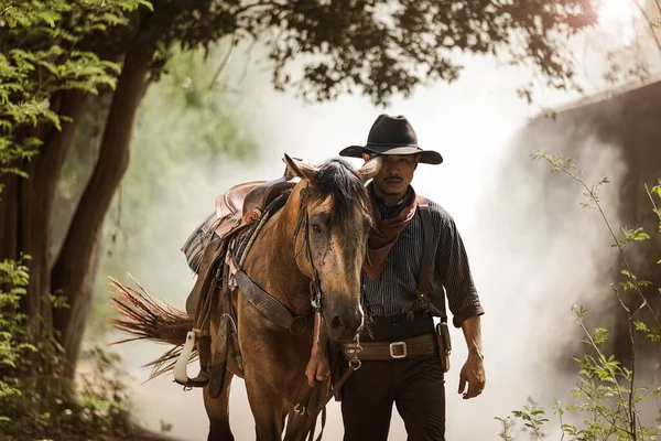 Horse Cowboy Morning Sunrise — Stock Photo, Image