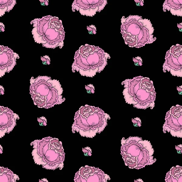 Handgezeichnete Vintage Rose Gravur Nahtloses Muster Retro Grußkarte Vektorillustration — Stockvektor