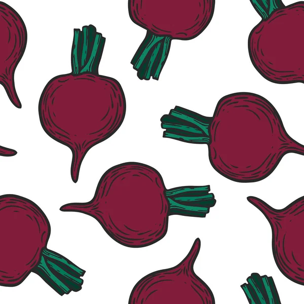 Nourriture Végétarienne Modèle Sans Couture Betterave Dessinée Main Illustration Vectorielle — Image vectorielle