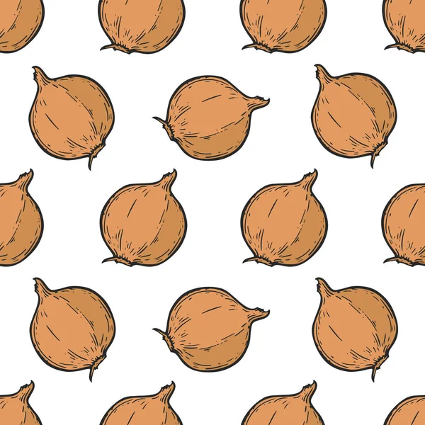 Вегетарианская Еда Ручной Рисунок Лука Бесшовный Иллюстрация Векторных Винтажных Овощей — стоковый вектор