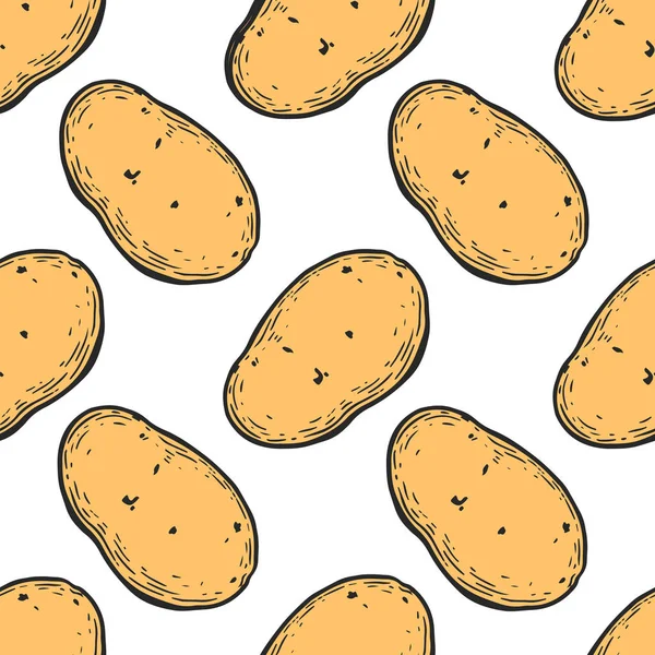 Vejetaryen yiyecekler. El çekilmiş patates seamless modeli. Vektör vintage sebze çizim. Sarma için kağıt, sokak Festivali, çiftçilere piyasa, ülke adil, Dükkanı, menü, kafe, Restoran