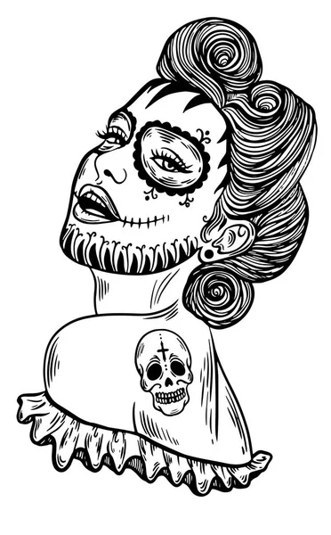 Mexican Day Dead Santa Muerte Girl Vector Illustration Traditional Mexican — Stock Vector