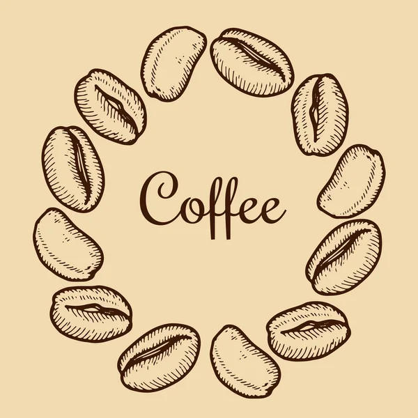 Vector Wreath Coffee Bean Beige Background Vintage Hand Drawn Bages — Stock Vector