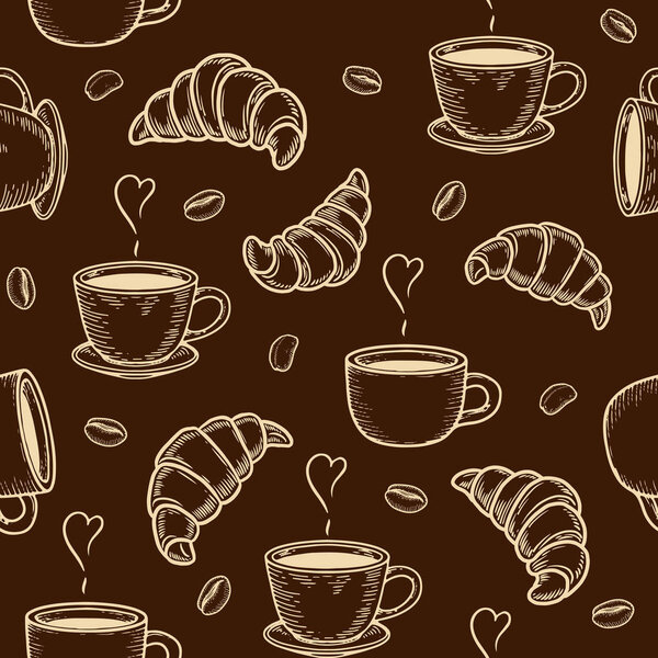 croissant, cup and coffee bean seamless pattern