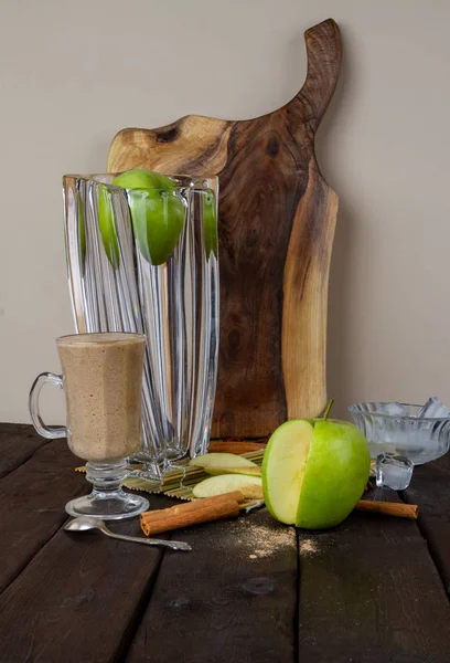 Apple Smoothie Cinnamon Table Glass — Stock Photo, Image