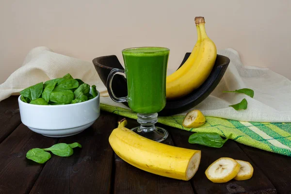 Spinach Banana Smoothie Table Glass — Stock Photo, Image