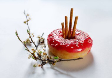 one donut on a light background