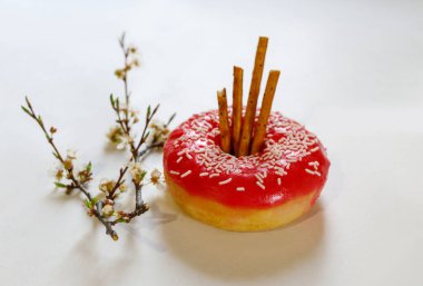 one donut on a light background