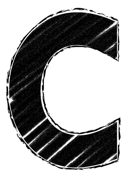 Graphic letter with brushstroke style. Letter C. Freehand drawn letter with chalk and charcoal style.