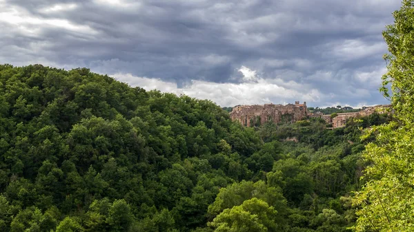 Vista Panorámica Del Pueblo Calcata Provincia Viterbo Italia Pueblo Medieval — Foto de Stock