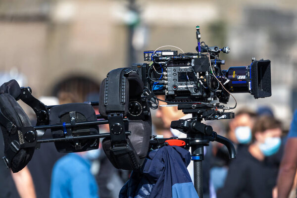 Рим, Италия - 13 октября 2020 года: несколько сцен на съемочной площадке фильма "Миссия невыполнима 7" в Риме, Италия