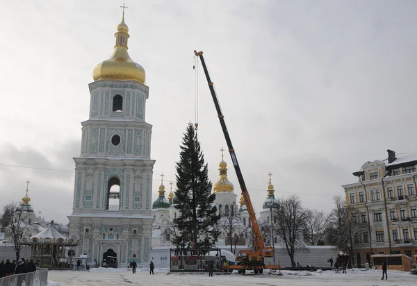 Установка Ялинку Майдані Софії Києві Грудня 2016 — стокове фото