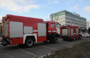 Avtofibi itfaiye komuta ve personel egzersizleri 20 Kasım 2018 Kiev, acil durum hizmetleri sırasında