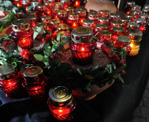 Velas Espiguetas São Vistas Durante Uma Cerimônia Comemoração Que Marca — Fotografia de Stock