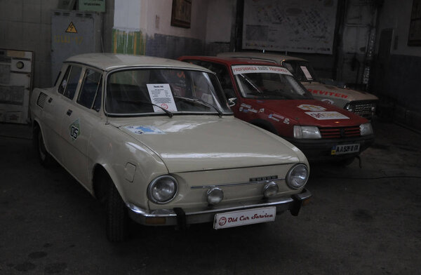 retro cars at Kievpoststrans Exposition and Restoration Center, December 17, 2016.
