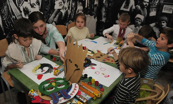 Children Draw Master Class Opening Children Christmas Festival Oreli Kiev — Zdjęcie stockowe