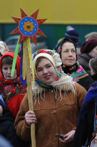 Participantes Procissão Natal Com Estrelas Kiev Janeiro 2018 Este Dia — Fotografia de Stock