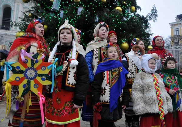 Συμμετέχοντες Της Πομπής Χριστούγεννα Αστέρια Στο Κίεβο Ιανουαρίου 2018 Αυτή — Φωτογραφία Αρχείου
