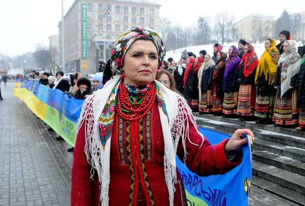 Самый Длинный Флаг Украины Развернут Крещатике Дню Объединения Украины Киеве — стоковое фото