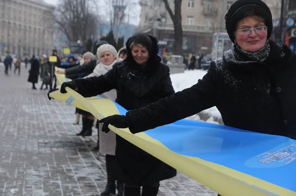 Самый Длинный Флаг Украины Развернут Крещатике Дню Объединения Украины Киеве — стоковое фото