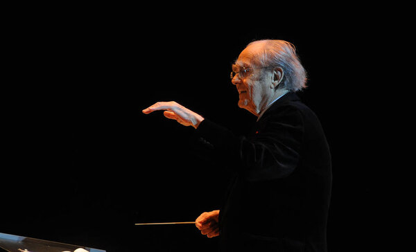 Composer, arranger, pianist and conductor Michel Legrand during a concert in Kiev, December 14, 2015