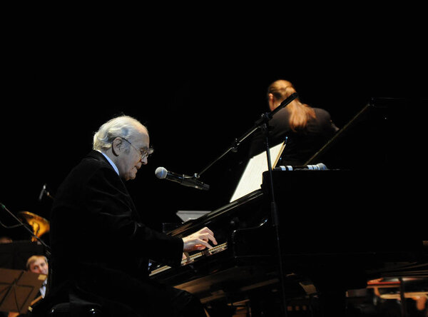 Composer, arranger, pianist and conductor Michel Legrand during a concert in Kiev, December 14, 2015